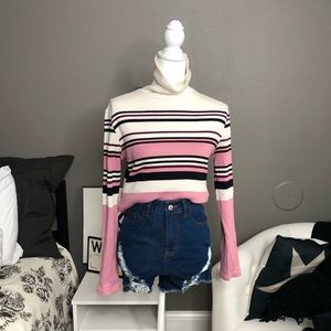 90s vintage Y2k  Ribbed Striped Top Y2K Turtleneck 6
